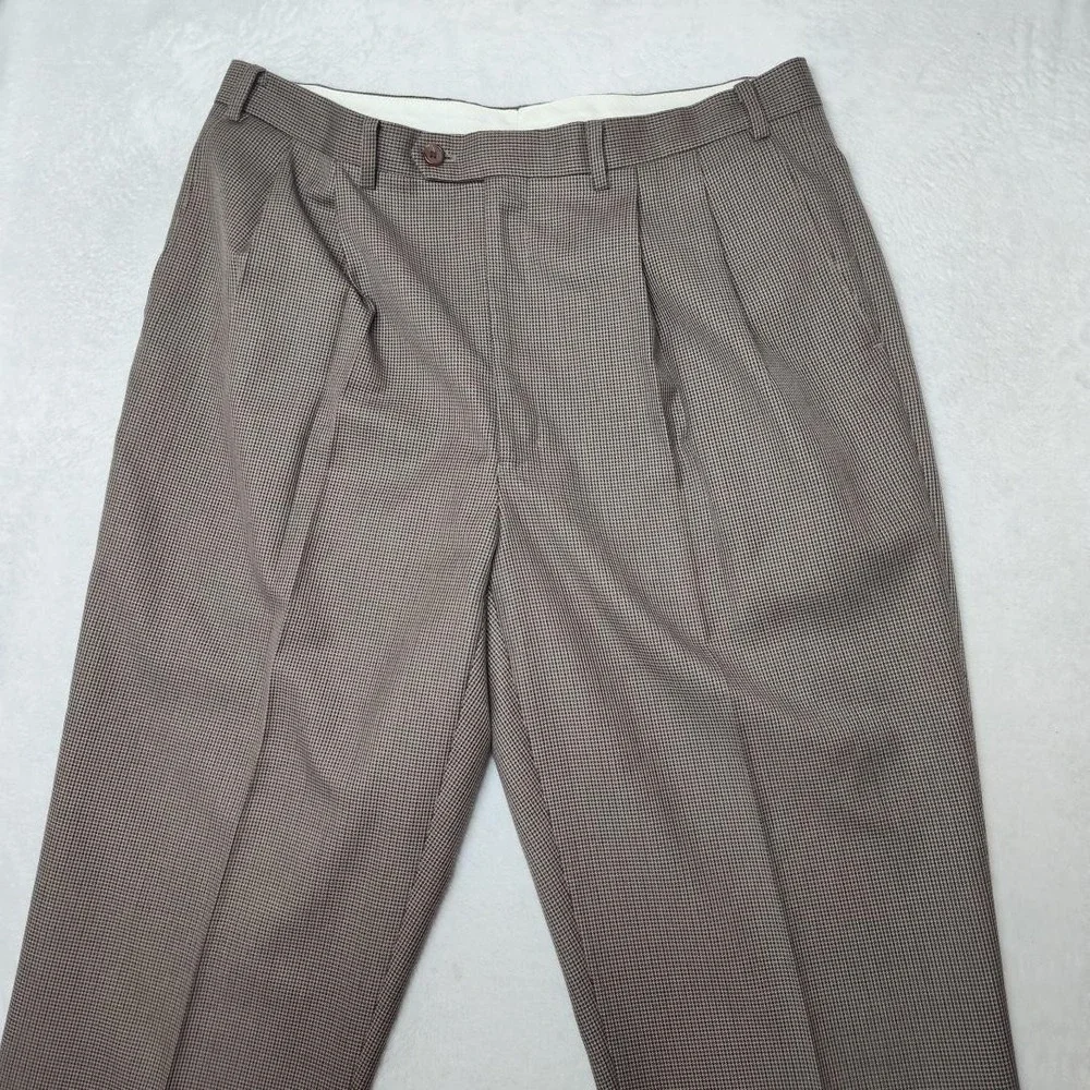 Ralph Lauren Pants Mens 36x29 Brown Tweed Polyester Viscose Pleated Dress Slacks